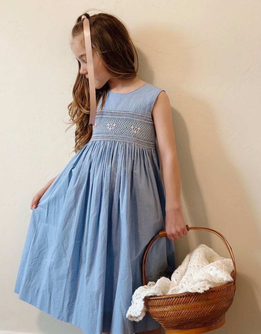 Strasburg Girls 4 Smocked Blue Gingham Dress
